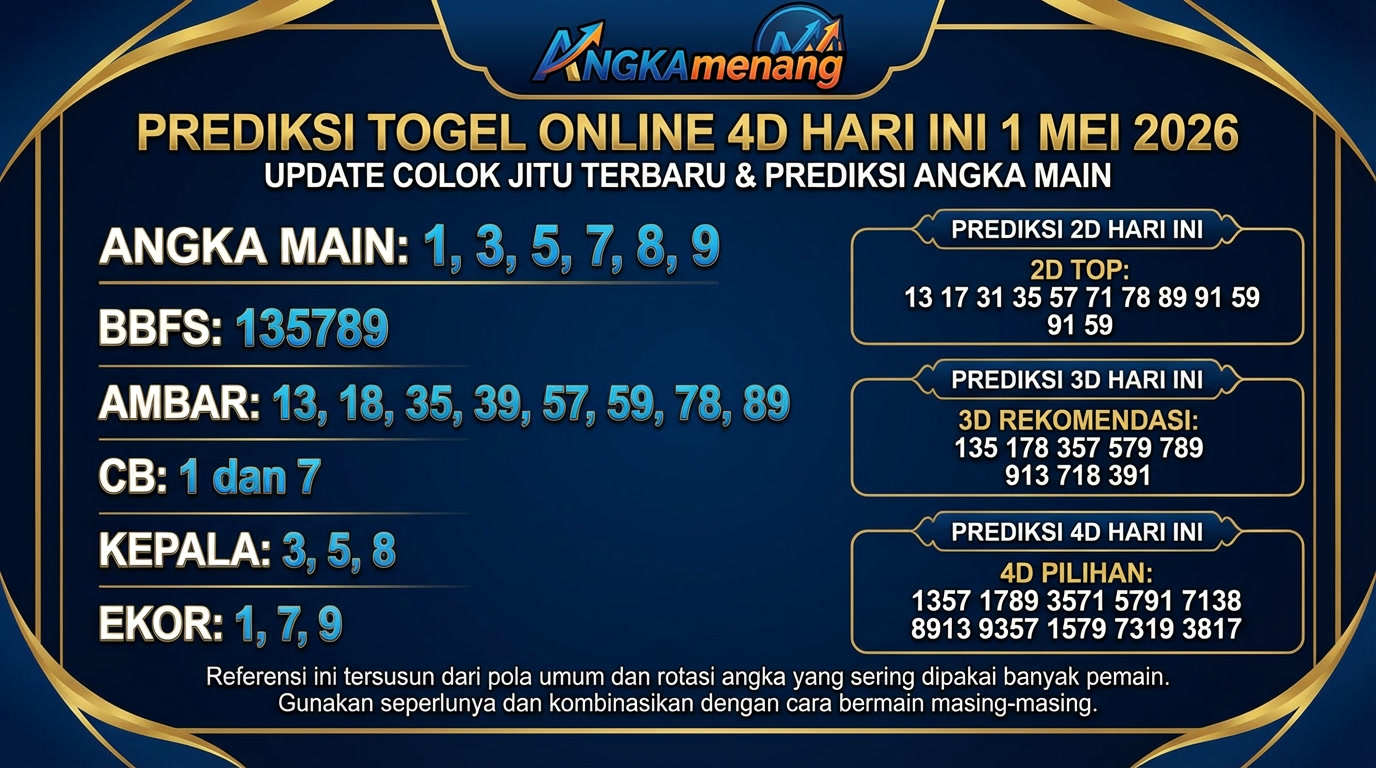 Prediksi Togel Online 4D Hari Ini 1 Mei 2026 angkamenang 2