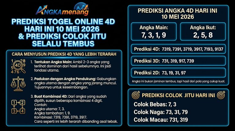 Prediksi Togel Online 4D Hari Ini 10 Mei 2026 & Prediksi Colok Jitu Selalu Tembus Angkamenang 2