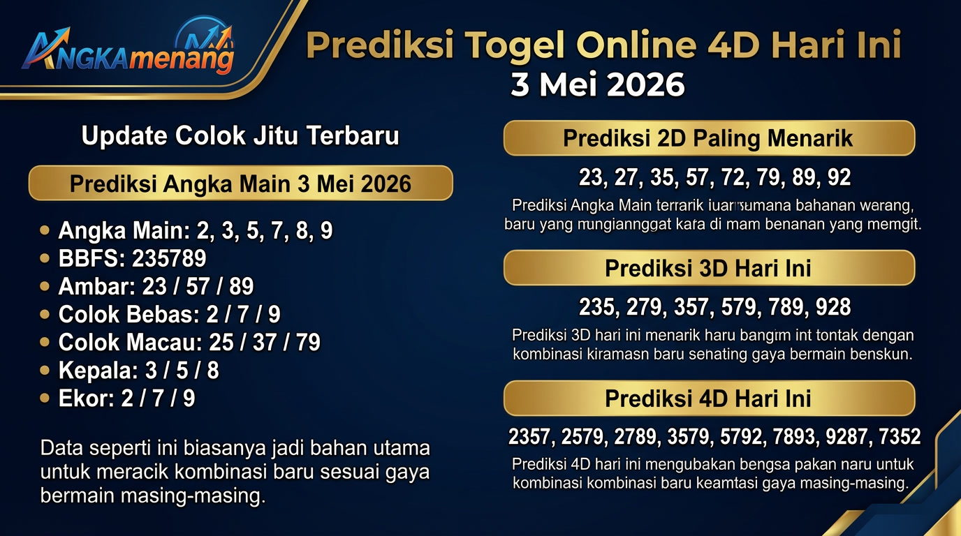 Prediksi Togel Online 4D Hari Ini 3 Mei 2026 angkamenang 2