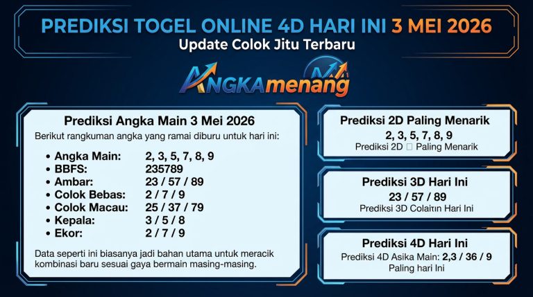 Prediksi Togel Online 4D Hari Ini 3 Mei 2026 angkamenang