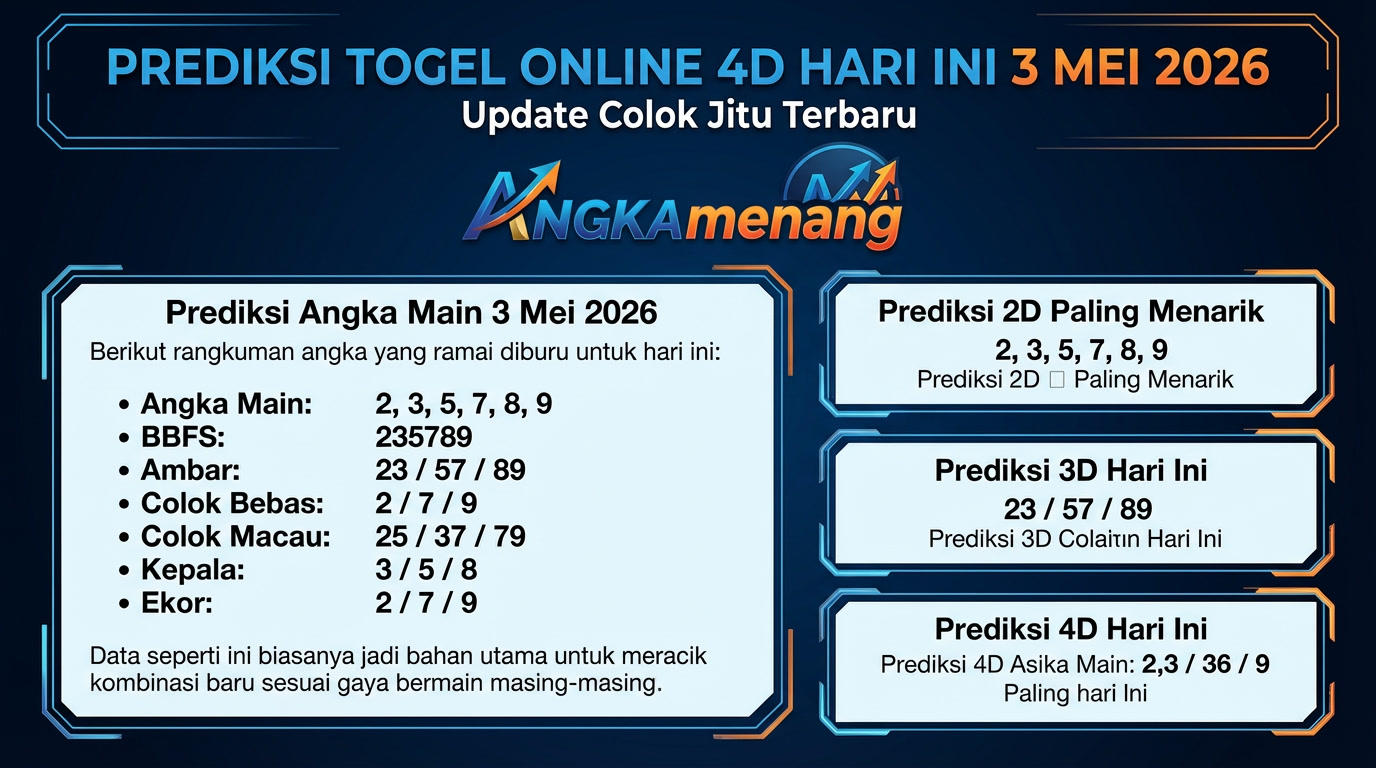 Prediksi Togel Online 4D Hari Ini 3 Mei 2026 angkamenang