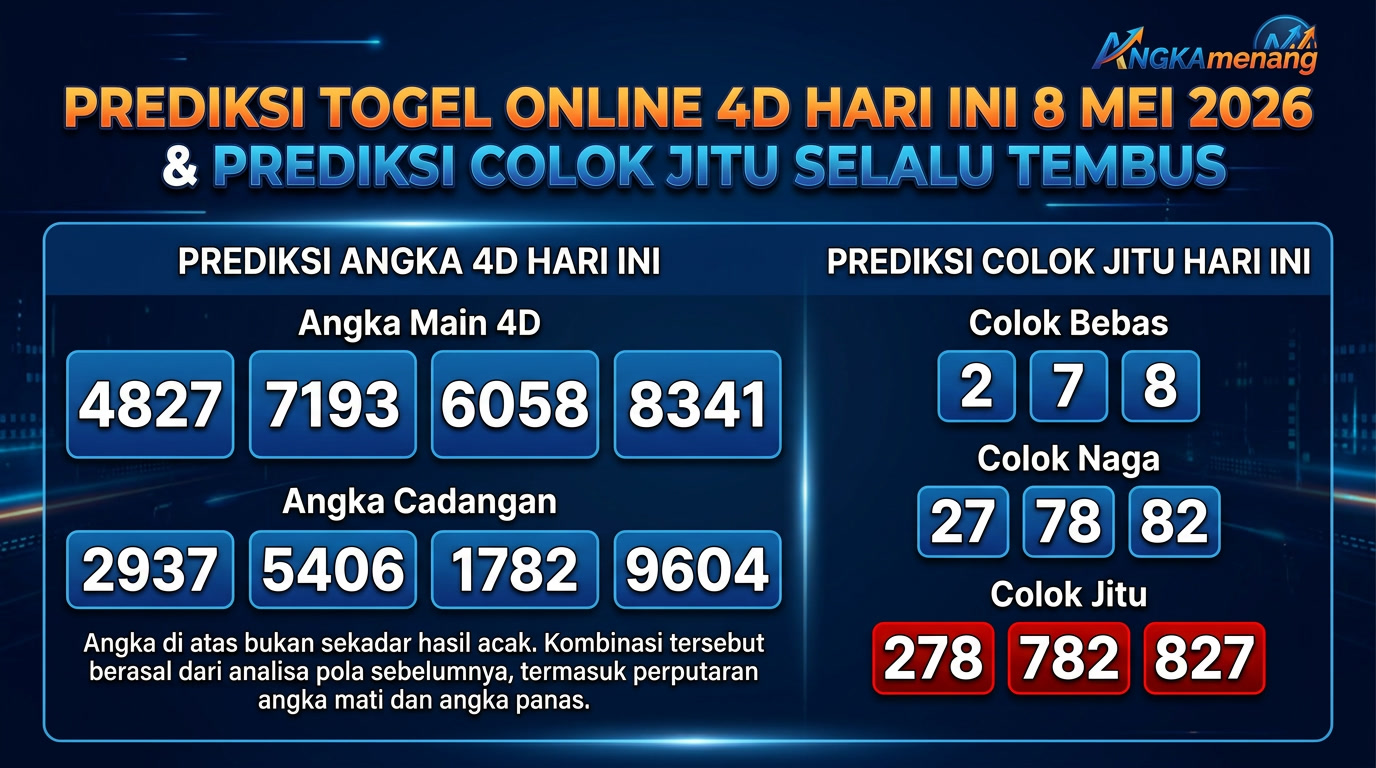 Prediksi Togel Online 4D Hari Ini 8 Mei 2026 & Prediksi Colok Jitu Selalu Tembus Angkamenang 2
