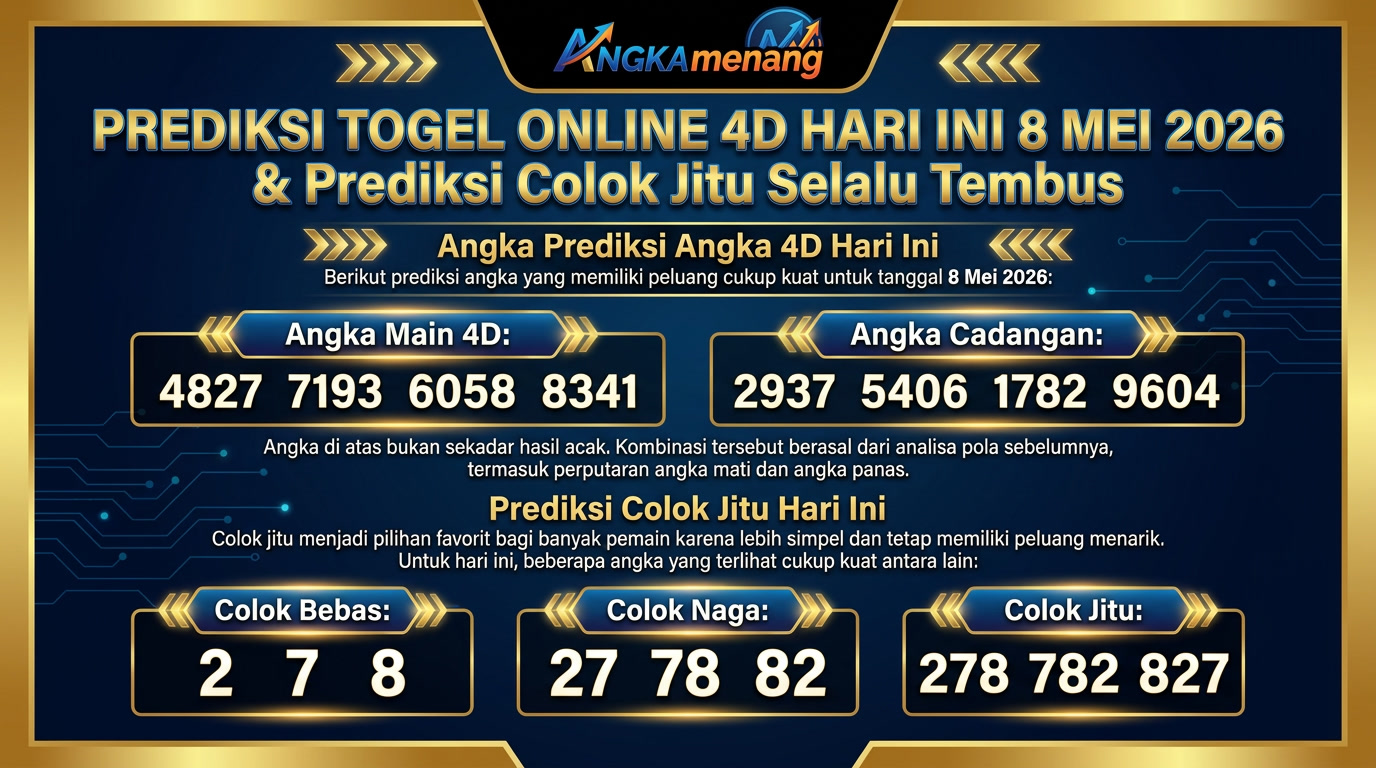 Prediksi Togel Online 4D Hari Ini 8 Mei 2026 & Prediksi Colok Jitu Selalu Tembus Angkamenang