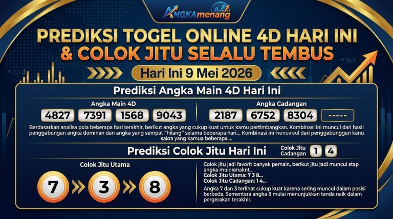 Prediksi Togel Online 4D Hari Ini 9 Mei 2026 & Prediksi Colok Jitu Selalu Tembus Angkamenang 2