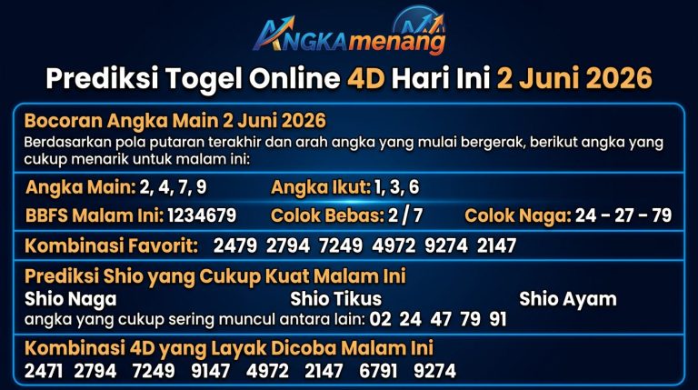 Prediksi Togel Online 4D Hari Ini 2 Juni 2026 II
