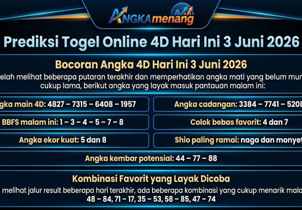 Prediksi Togel Online 4D Hari Ini 3 Juni 2026 II