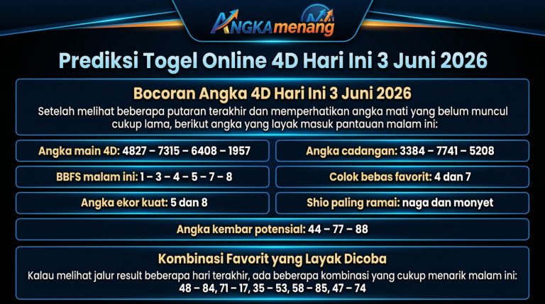 Prediksi Togel Online 4D Hari Ini 3 Juni 2026 II